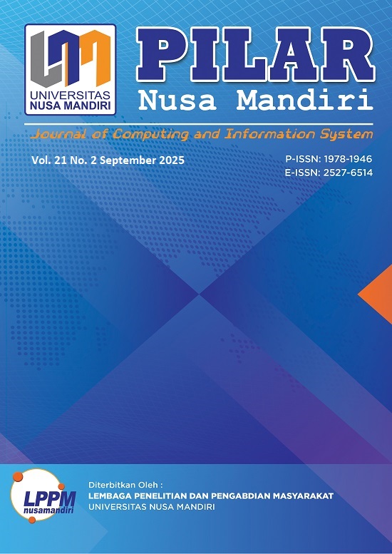 					View Vol. 21 No. 2 (2025): Pilar Nusa Mandiri : Journal of Computing and Information System Publishing Period for September 2025
				