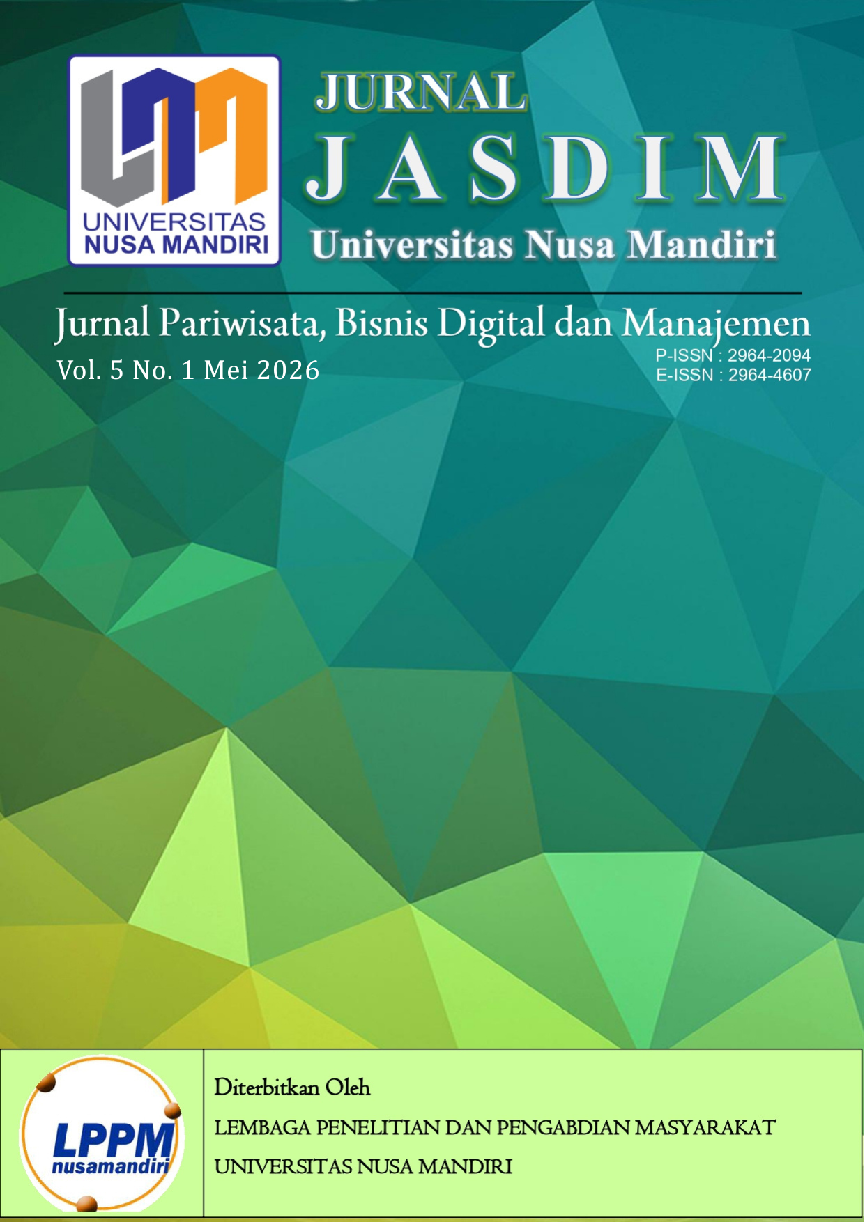 					View Vol. 5 No. 1 (2026): Jurnal Pariwisata, Bisnis Digital dan Manajemen Periode Mei 2026
				