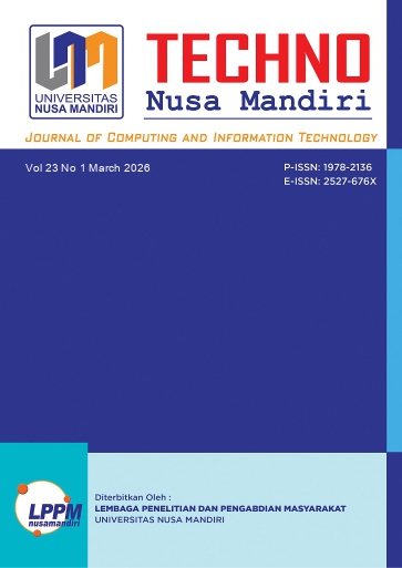 					View Vol. 23 No. 1 (2026): Techno Nusa Mandiri : Journal of Computing and Information Technology Period of March 2026
				